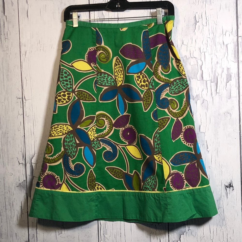 Boden Green Multicolor Floral A-line Cotton Skirt